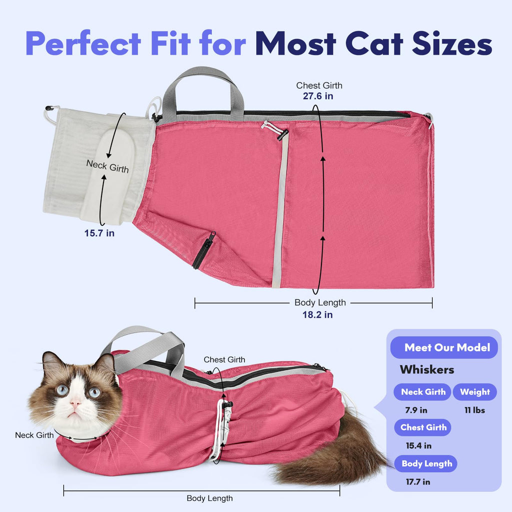 Pawfun Cat Bathing Bag Anti Scratch Bite Breathable Mesh- Cat Grooming Bag for Nail Trimming, Injections, Medication, Dental Care, Vet Visits, Cats Shower Bag with Zippers