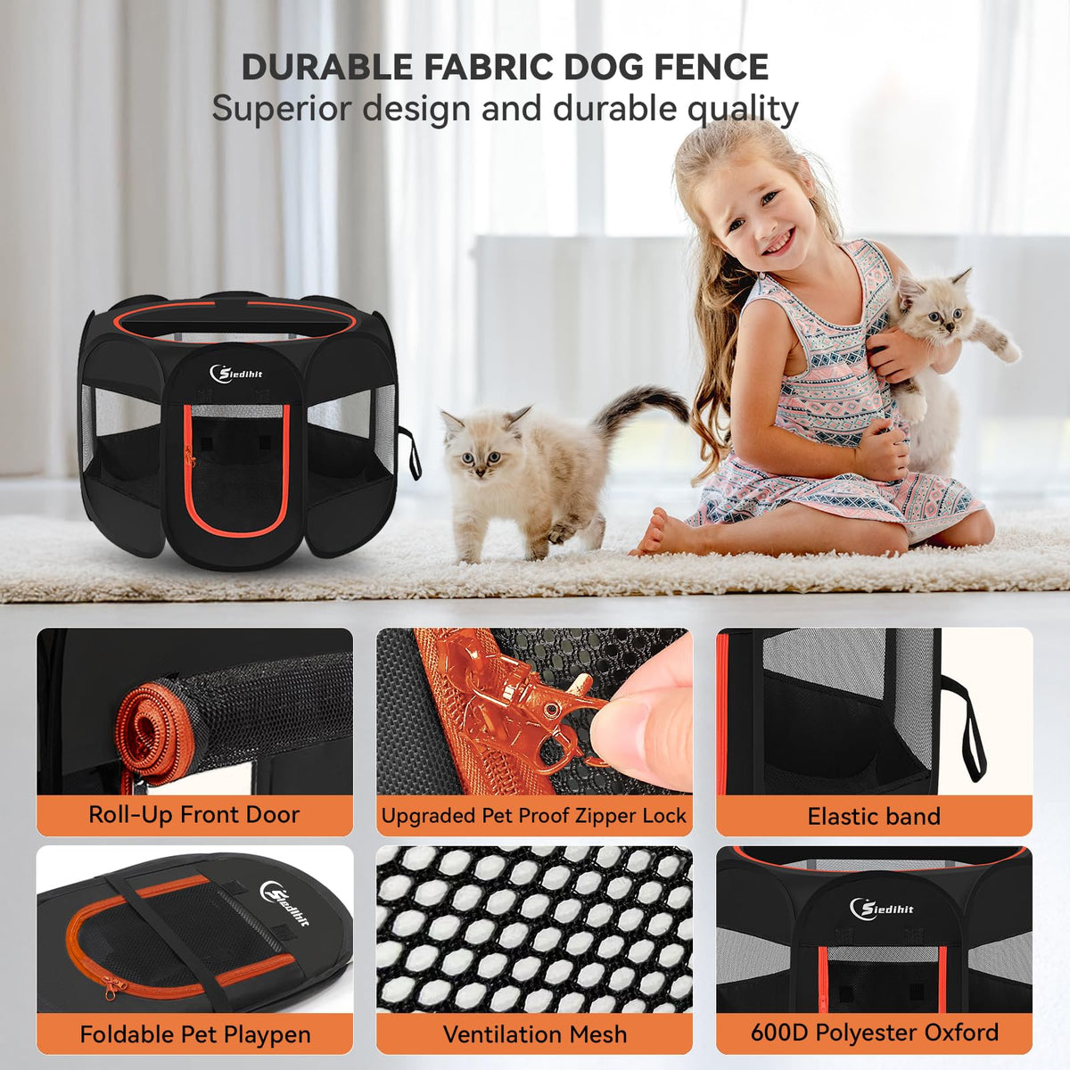 Pink Puppy Playpen for Middle Dog Cat, Dogs Tent Crate Cage Indoor/Outdoor, Portable Pop Up Dog Kennel with Carrying Bag for Rabbits, Removable Top