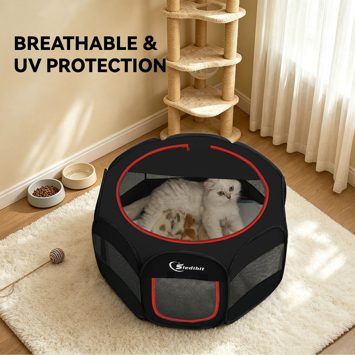 Pink Puppy Playpen for Middle Dog Cat, Dogs Tent Crate Cage Indoor/Outdoor, Portable Pop Up Dog Kennel with Carrying Bag for Rabbits, Removable Top