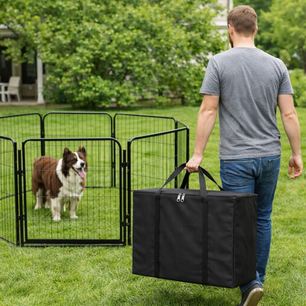 Kozy Kennels Dog Playpen w/Carrying Case for Indoor or Outdoor Use – 24 Inch, 8 Black Panels - Portable Metal Exercise Pen for Small Dogs & Puppies - Pet Fence Kennel Crate for House, RV, or Travel