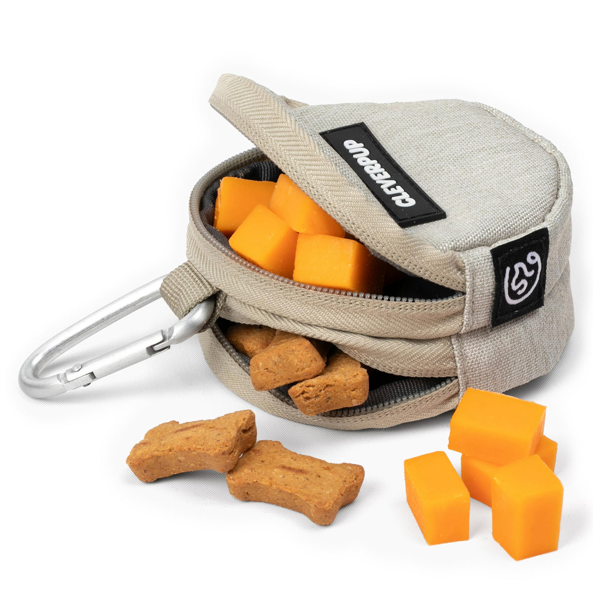 Cleverpup Snackpack Double Insulated Dog Treat Pouch – 1.5 Cup Capacity, 2 BPA-Free Waterproof Zipper Pockets, Carabiner for Belt/Leash – Compact Training & Travel Bag –