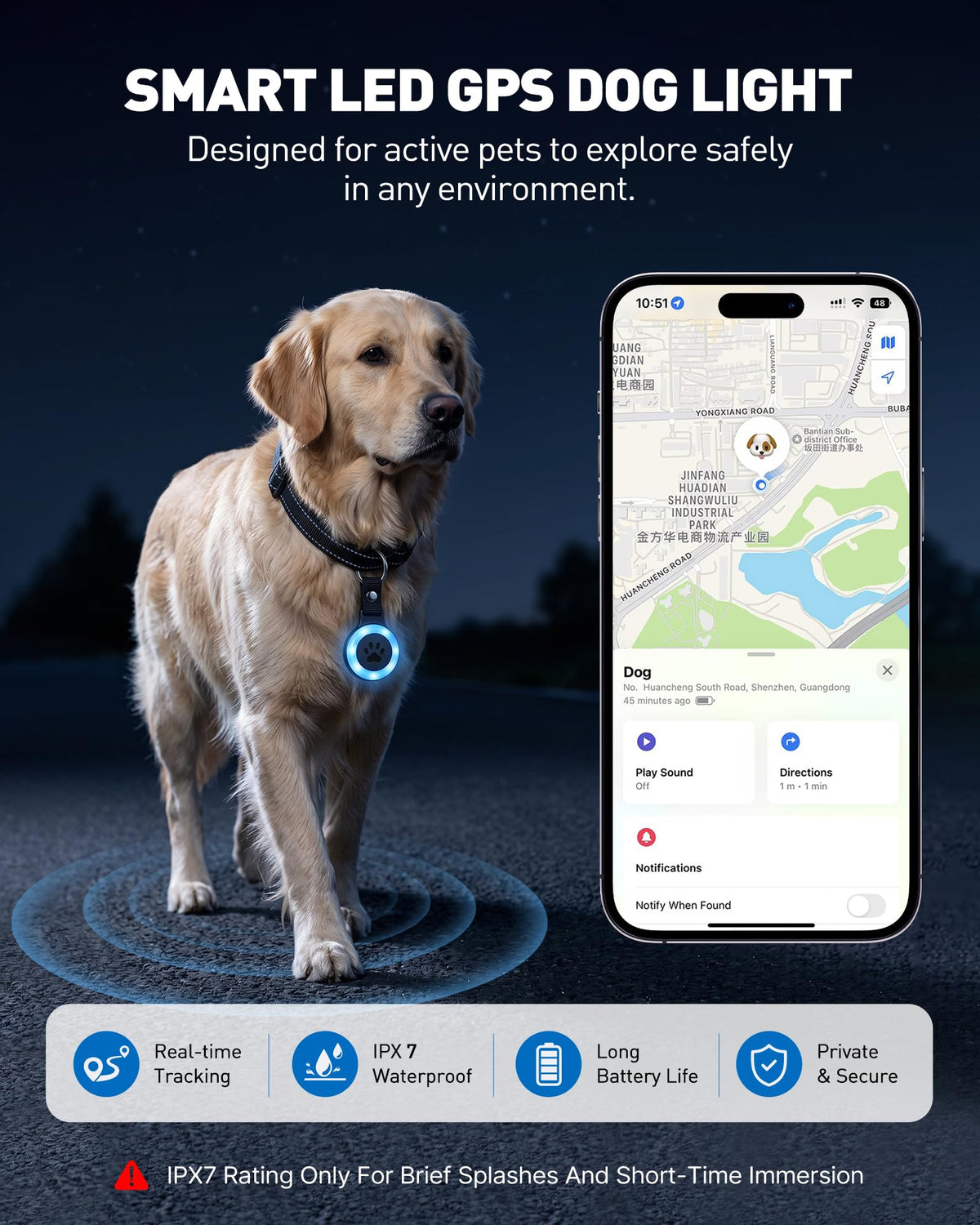 Pet Tracker for Cats and Dogs, Works with Apple Find My, No Monthly Fee