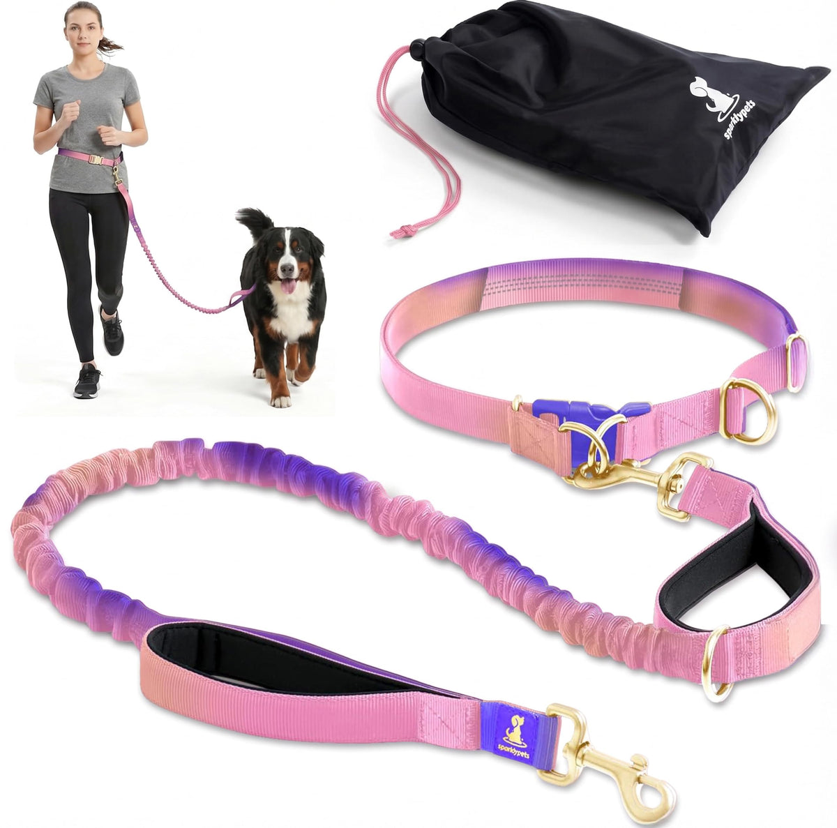 SparklyPets - Dog Leash - Professional Harness with Reflective Stitches for Training, Walking, Jogging and Running Your Pet