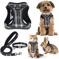 GAMUDA Small Pet Harness Collar and Leash Set, Step in No Chock No Pull Soft Mesh Adjustable Dog Vest Harnesses Plaid Reflective for Dogs Puppy Cats Kitten Rabbit