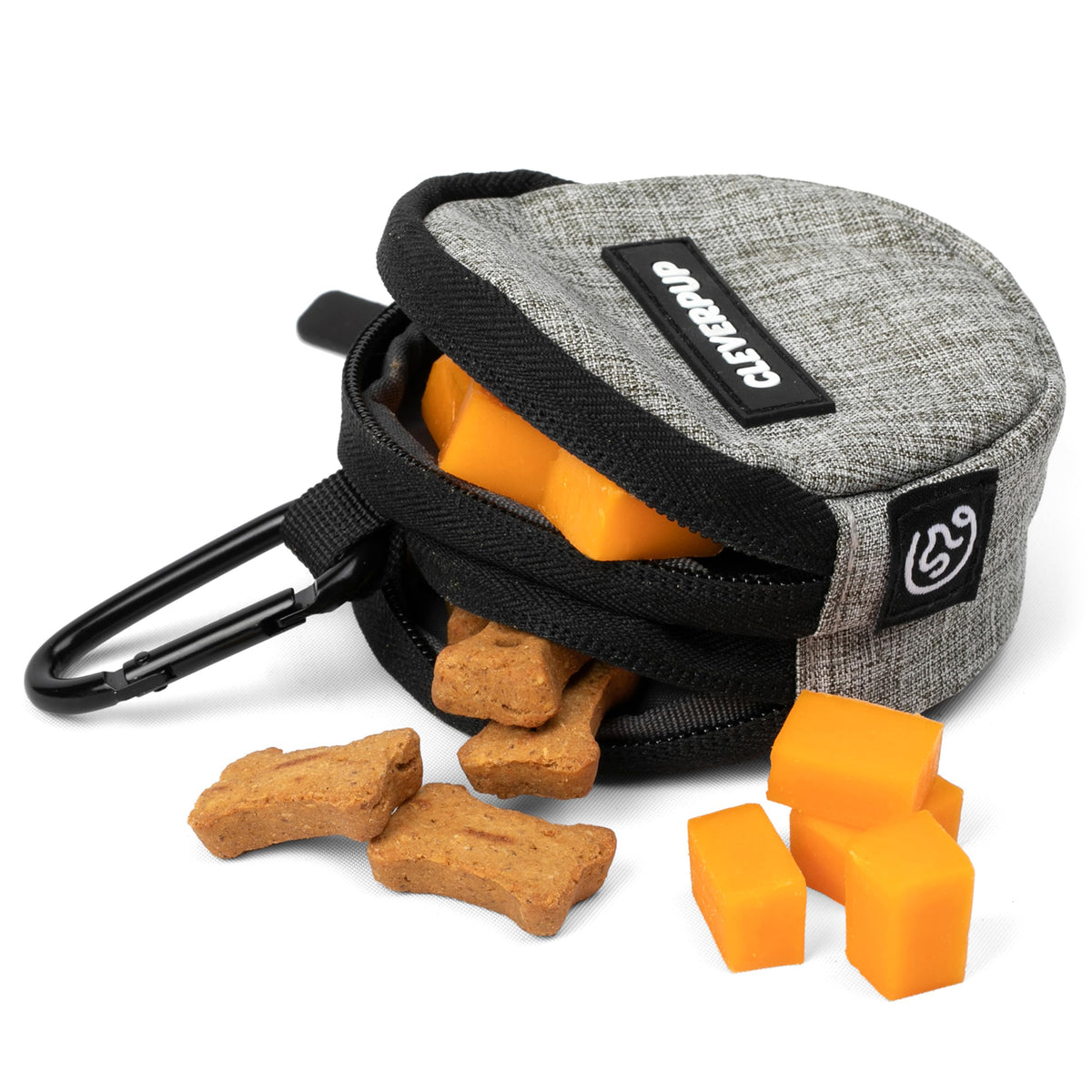 Cleverpup Snackpack Double Insulated Dog Treat Pouch – 1.5 Cup Capacity, 2 BPA-Free Waterproof Zipper Pockets, Carabiner for Belt/Leash – Compact Training & Travel Bag –