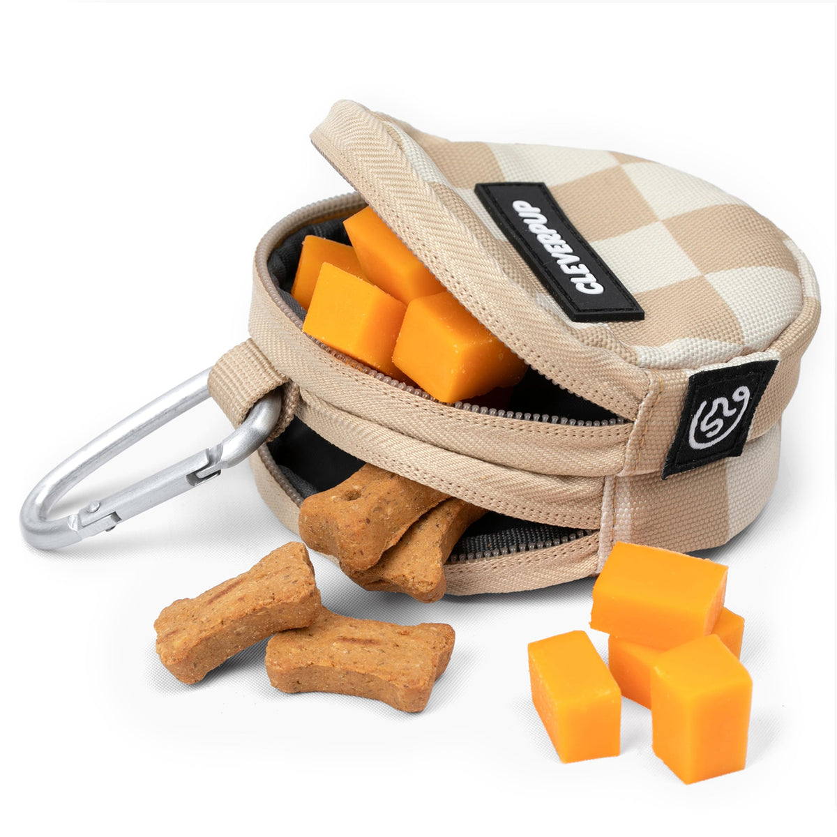 Cleverpup Snackpack Double Insulated Dog Treat Pouch – 1.5 Cup Capacity, 2 BPA-Free Waterproof Zipper Pockets, Carabiner for Belt/Leash – Compact Training & Travel Bag –