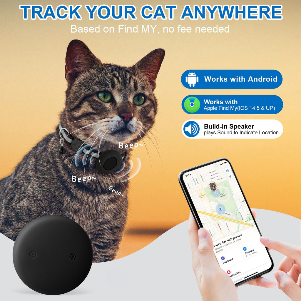 Cat Tracker with Collar Breakaway - Tracking Pet Collar with Finder Tag
