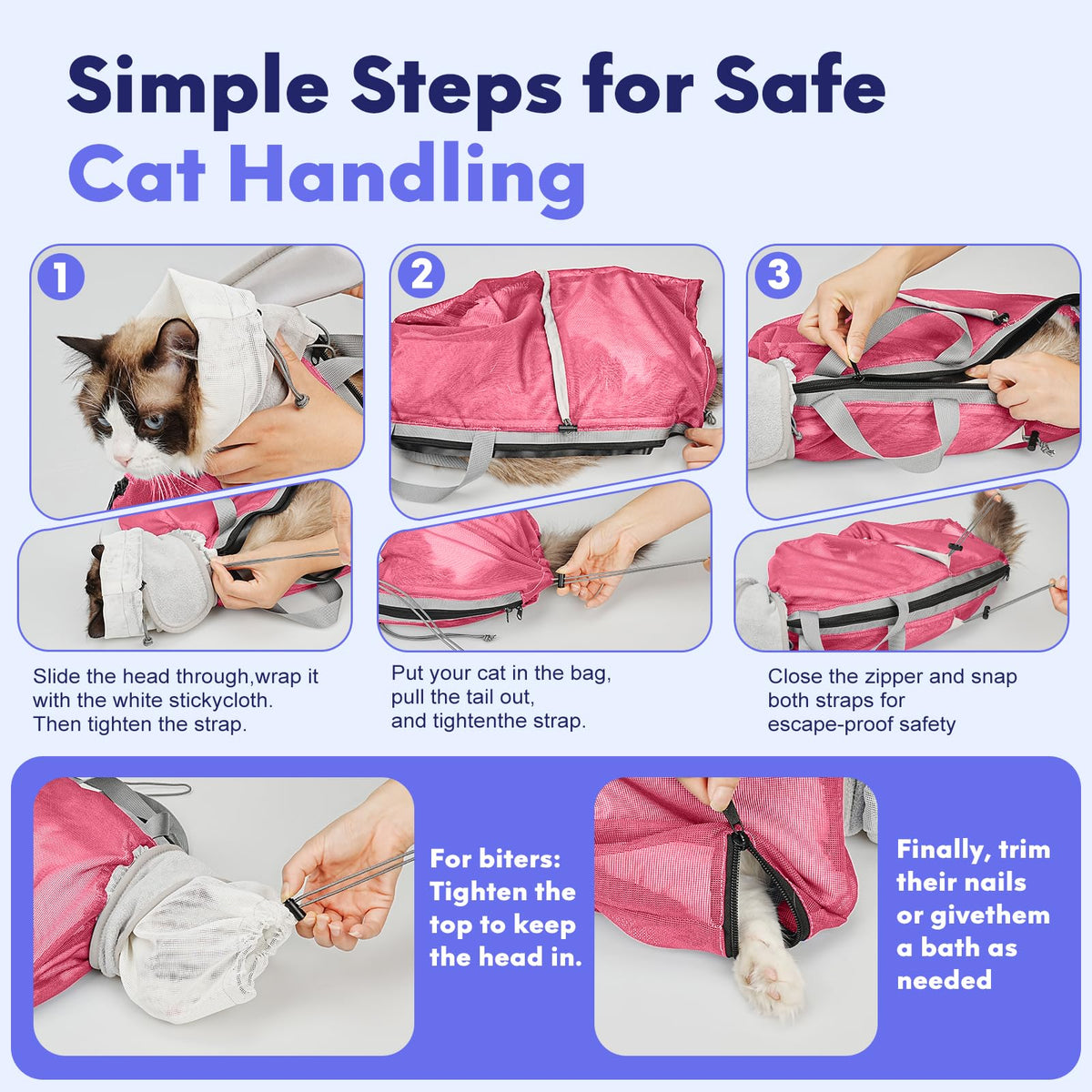 Pawfun Cat Bathing Bag Anti Scratch Bite Breathable Mesh- Cat Grooming Bag for Nail Trimming, Injections, Medication, Dental Care, Vet Visits, Cats Shower Bag with Zippers