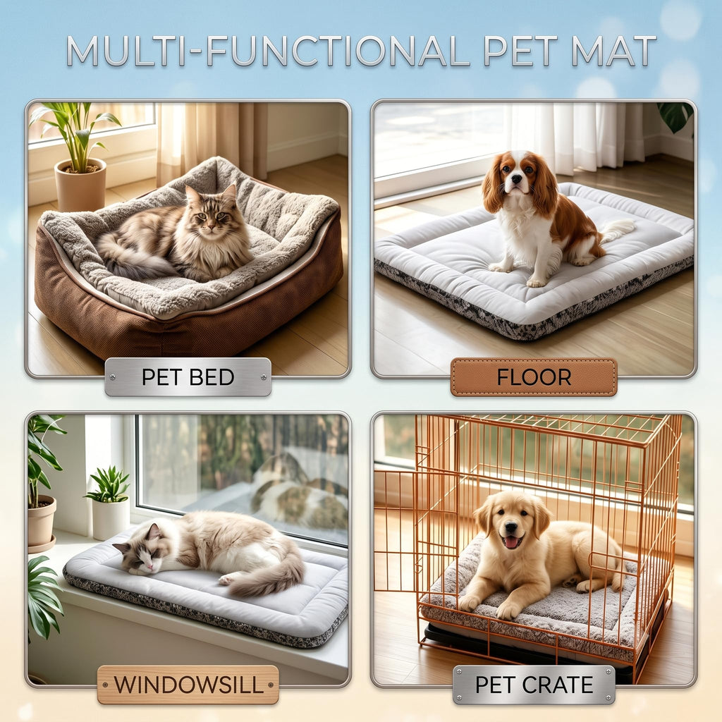 Reversible Dog Cat Cooling Mat, Self-Warming Pet Bed Pad White