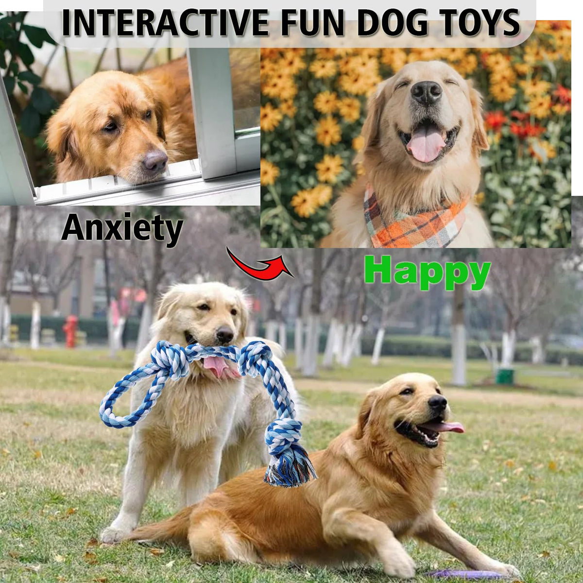 XIGOU Indestructible Dog Toys - Tough Puppy Chew Toys for Aggressive Chewers, Dental Cleaning Tug of War Toy