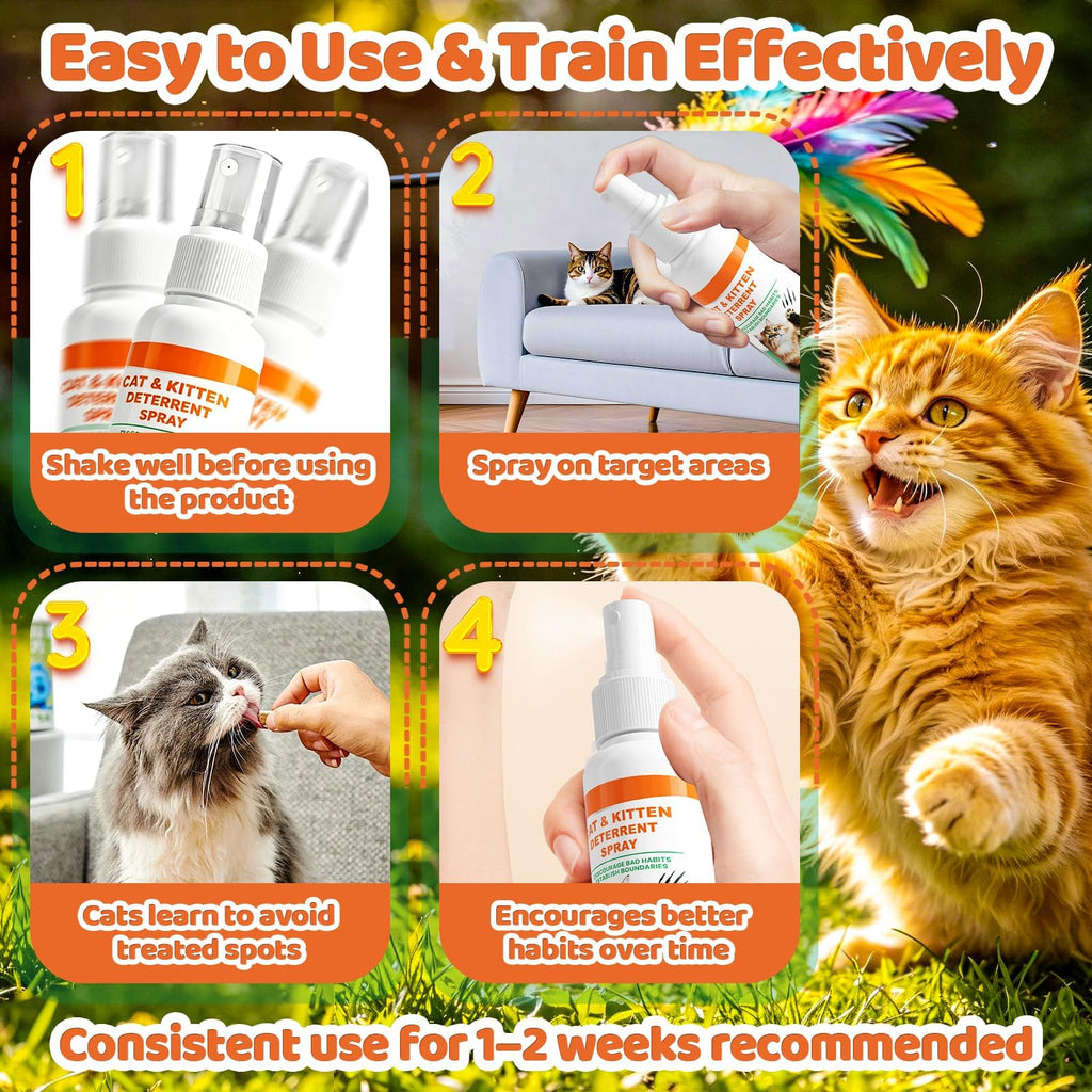Cat Spray Deterrent, Cat Deterrent Spray for Furniture Protection, Natural Cat Training Spray for Cats to Stop Scratching, Urine Marking, Chewing, Cat Repellent Spray Indoor&Outdoor, Pet-Safe Formula