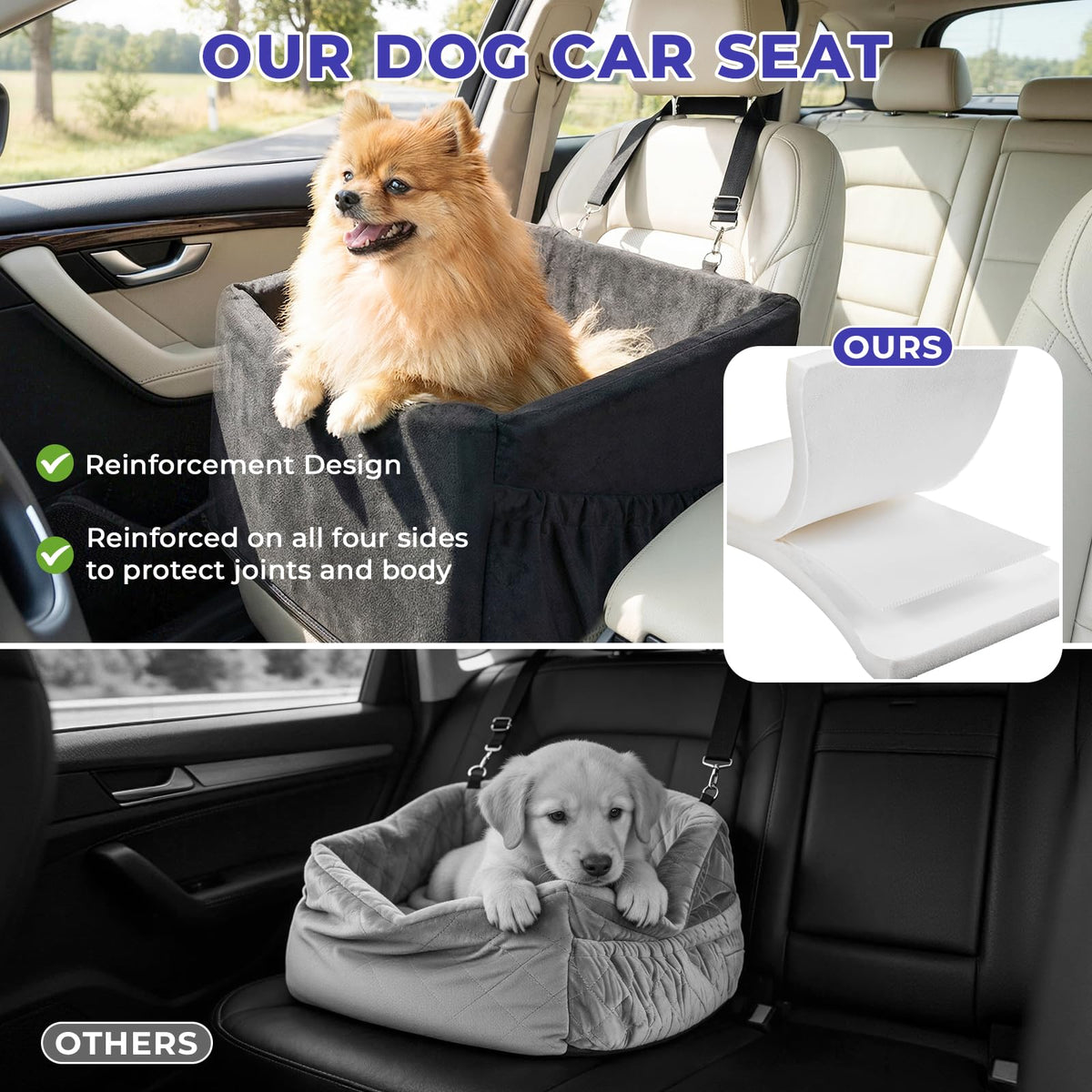 BurgeonNest Dog Car Seat for Small Dogs Under 25 lbs, Puppy Booster Car Seat Fully Detachable and Washable Dog Bed with Storage Pockets Portable Carrier