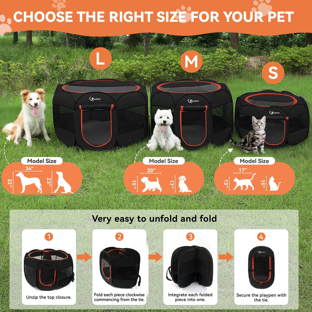 Pink Puppy Playpen for Middle Dog Cat, Dogs Tent Crate Cage Indoor/Outdoor, Portable Pop Up Dog Kennel with Carrying Bag for Rabbits, Removable Top