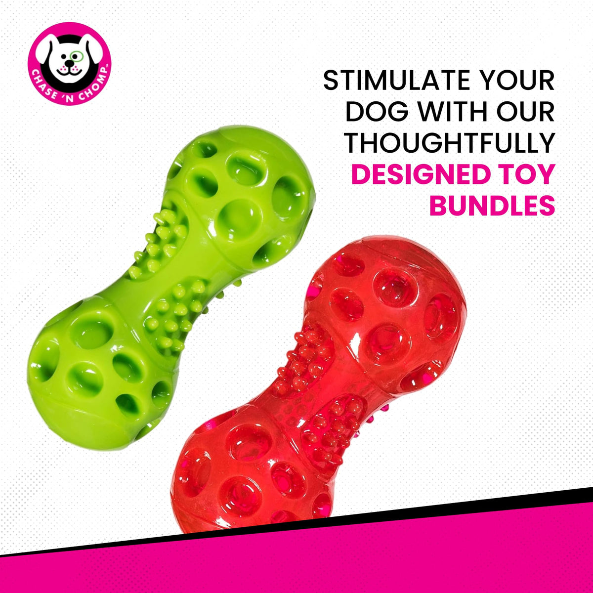 Chase 'n Chomp Squeak and Light Up Ball and Dumbbell Dog Toy, Mental & Physical Stimulation