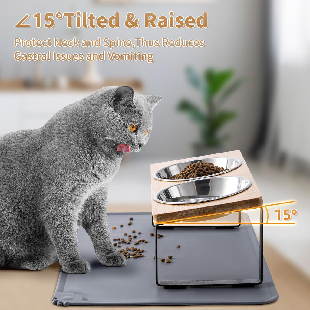 Summark Elevated Cat Bowls with Non-Slip Feeding Mat