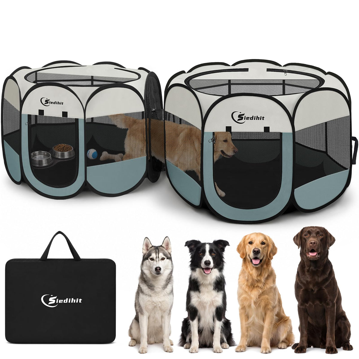 Pink Puppy Playpen for Middle Dog Cat, Dogs Tent Crate Cage Indoor/Outdoor, Portable Pop Up Dog Kennel with Carrying Bag for Rabbits, Removable Top
