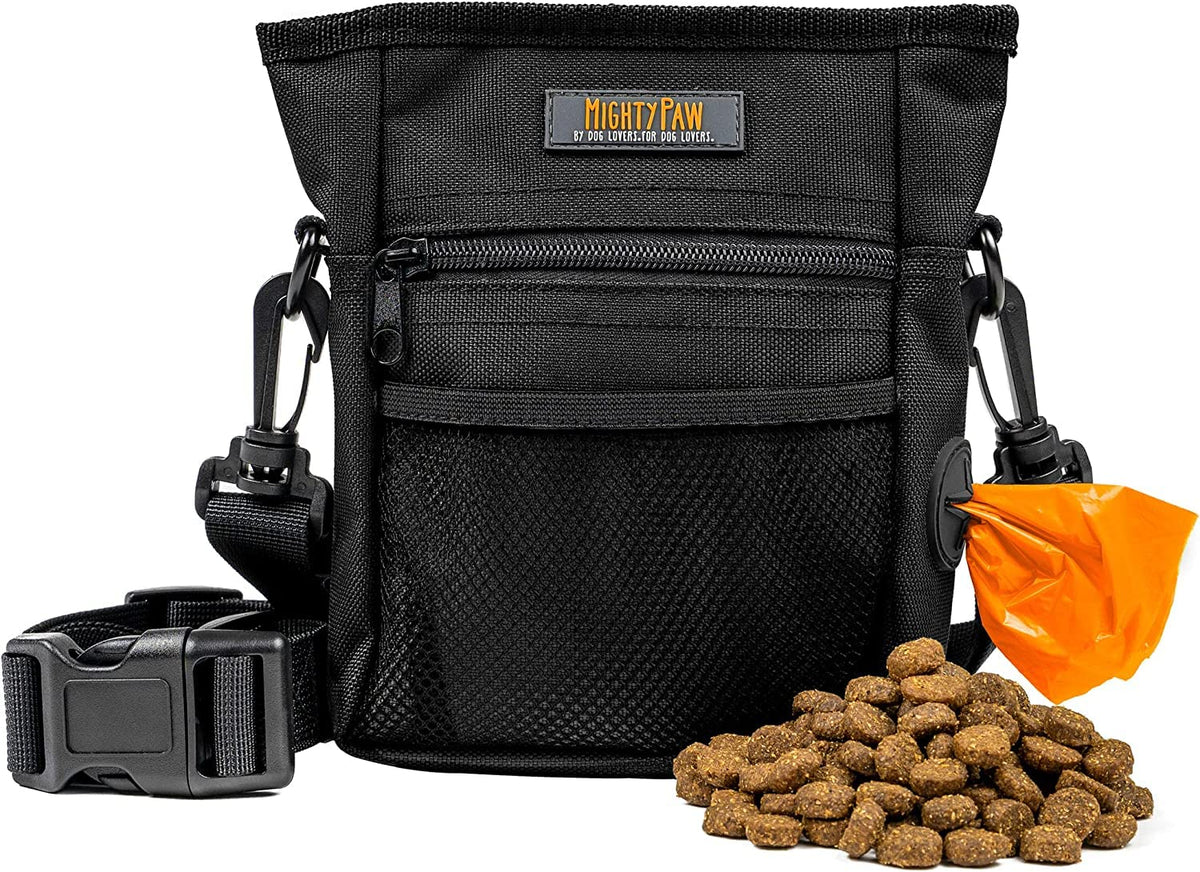 Mighty Paw Dog Treat Pouch 2.0 | Pet Training Hands-Free Snack Bag w/Strap. Holds 2 Cups Kibble, Poop Bags, Phone & Keys. Magnetic Clasp & Waist Belt Clip. Includes 1 Roll Of Poop Bags
