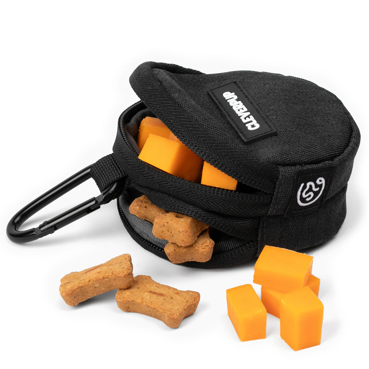 Cleverpup Snackpack Double Insulated Dog Treat Pouch – 1.5 Cup Capacity, 2 BPA-Free Waterproof Zipper Pockets, Carabiner for Belt/Leash – Compact Training & Travel Bag –