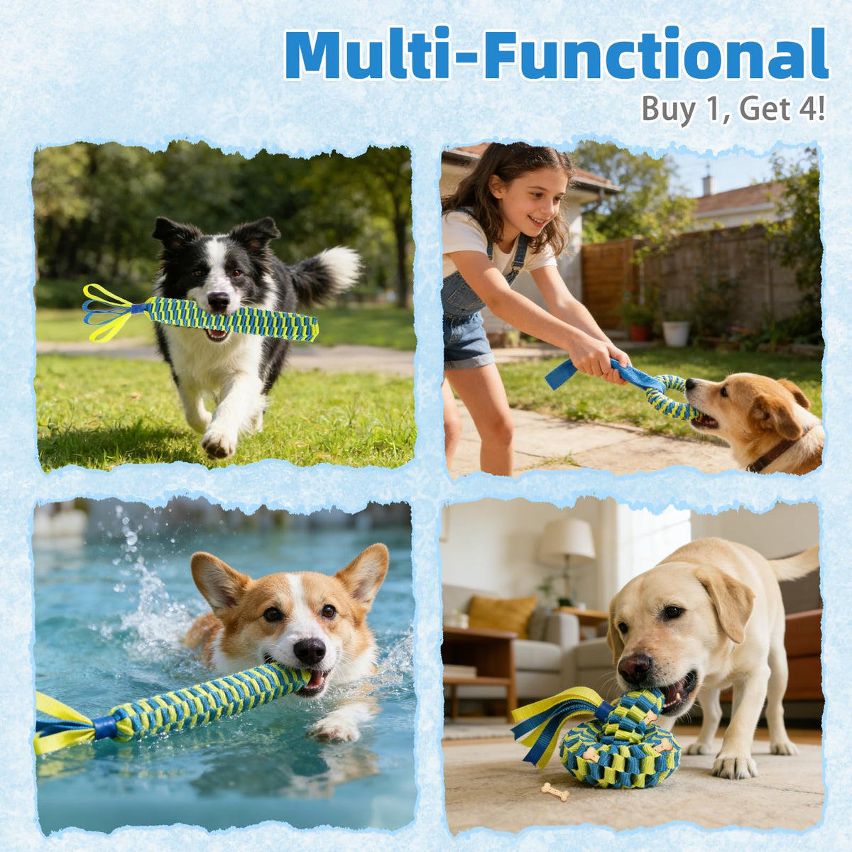 Snuffle Ball for Dogs, Interactive Dog Puzzle Toy for Smart Dogs Treat Dispensing, Durable Tug Of War Dog Chew Toys for Small Medium Large Dogs, Multi-Functional Floating Pool Pet Toys Indoor Outdoor