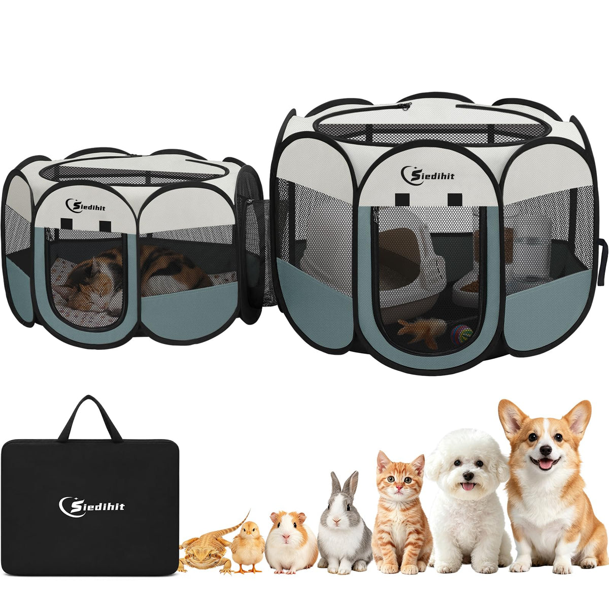 Pink Puppy Playpen for Middle Dog Cat, Dogs Tent Crate Cage Indoor/Outdoor, Portable Pop Up Dog Kennel with Carrying Bag for Rabbits, Removable Top