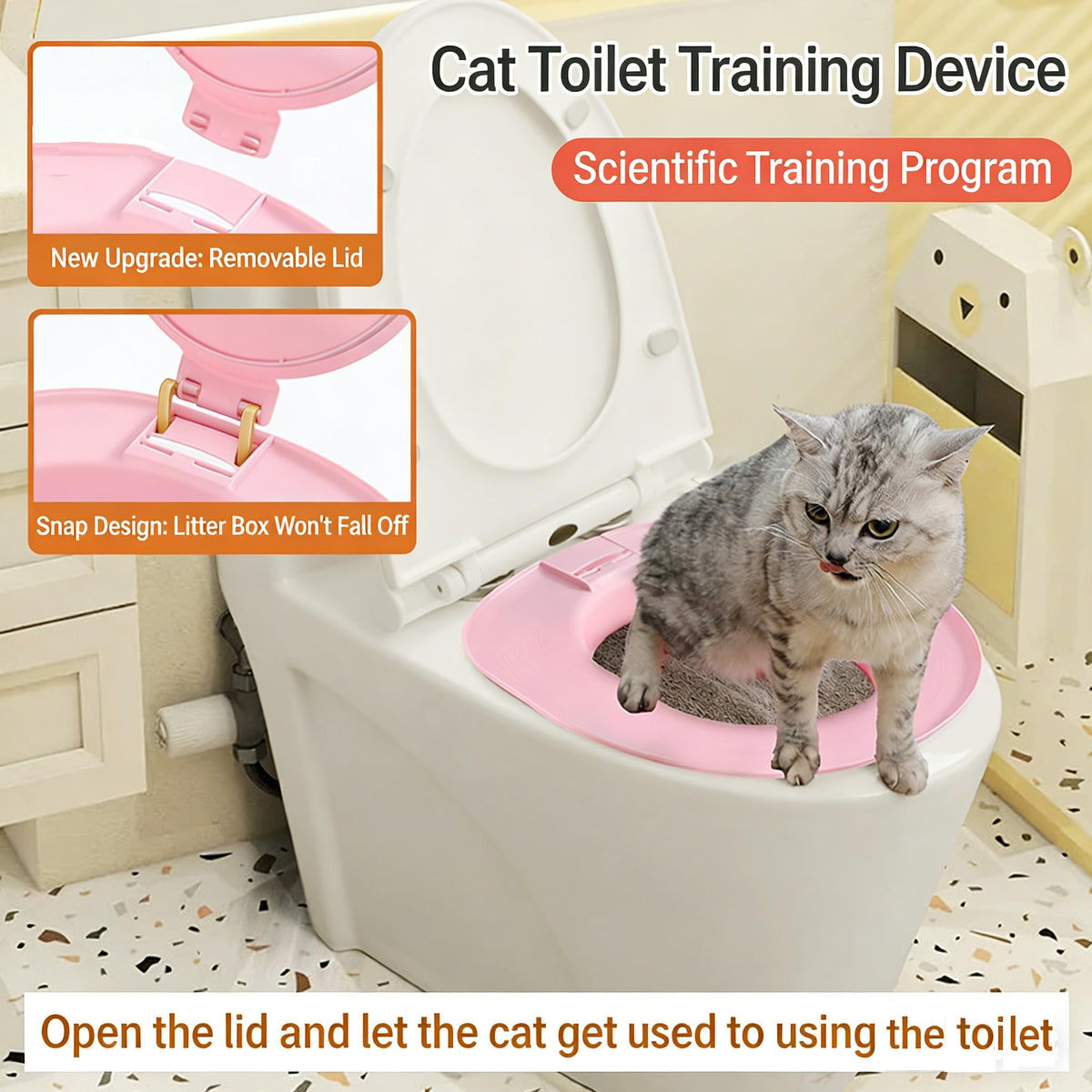Cat Toilet Seat Training Kit,Reusable Plastic Trainer for Pet Cleaning,Removable Pet Toilet Training System,Portable Trainer for Home Pet Shop Pet Care,Easy Installation,Stable and Durable