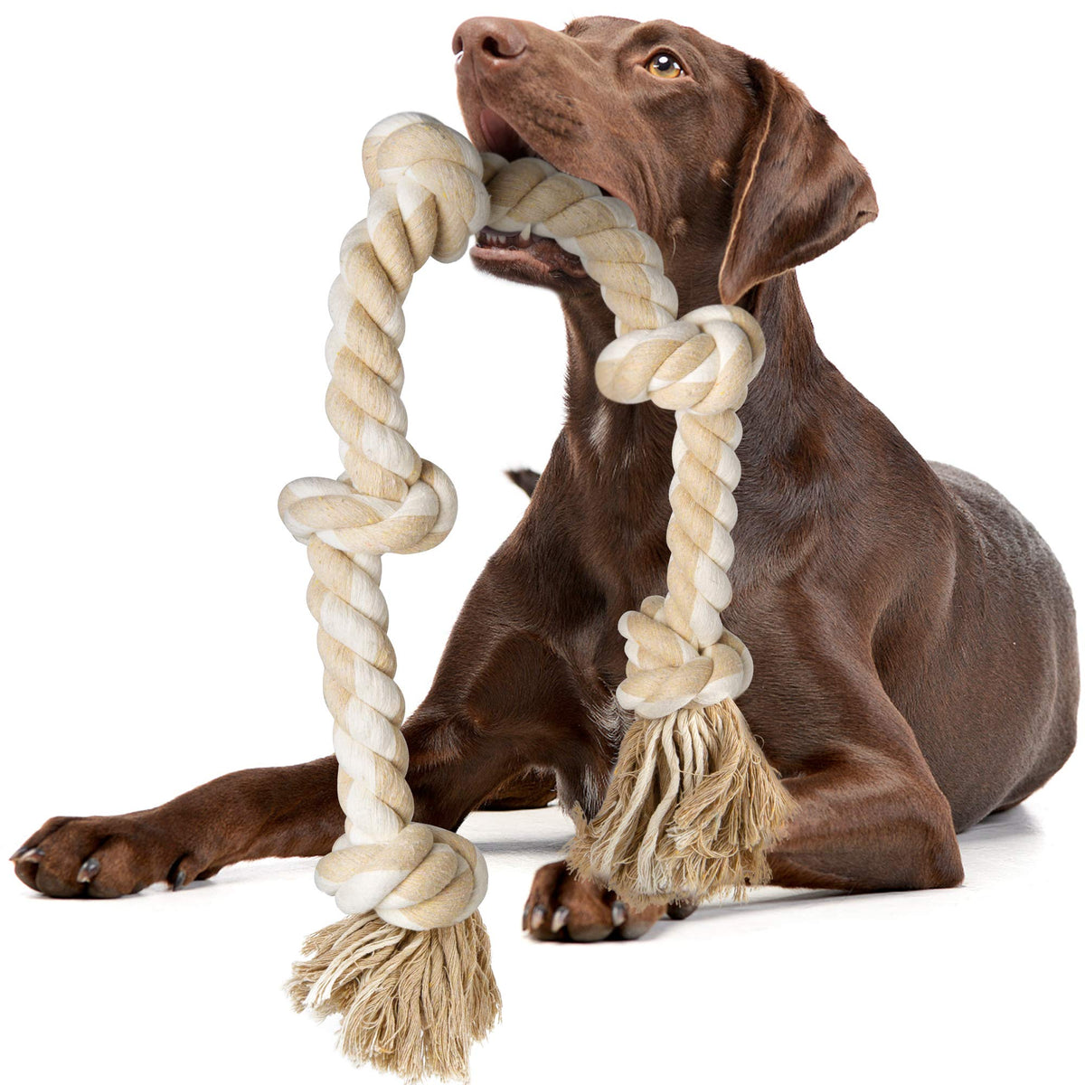 Fida Dog Rope Toys for Medium/Large Aggressive Chewers, Tough Indestructible Natural Cotton Rope, 3 Feet 5 Knots Tug of War Teeth Cleaning