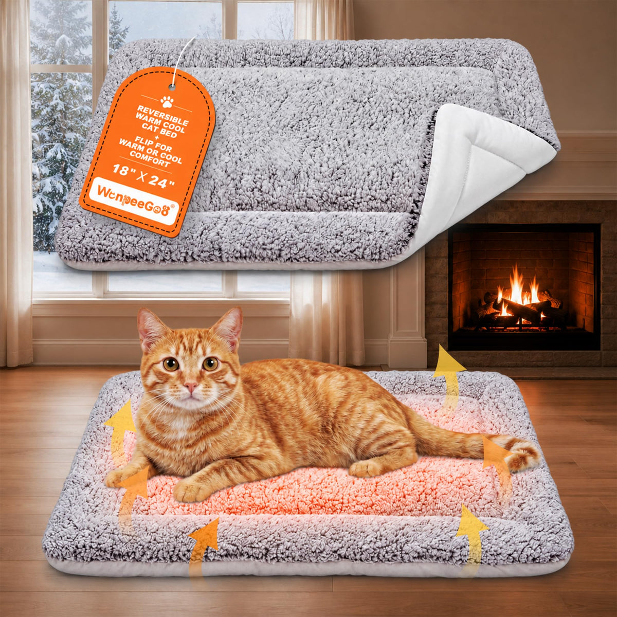 WanpeeGoo Self Warming Cat Bed, Reversible Warming & Cooling Cat Bed, Winter Warm Cats Pad & Summer Cooling Cats Mat, Soft Pet Mat for Kitty & Small Dogs, Perfect for Crates, Kennels, Beds, Sofas