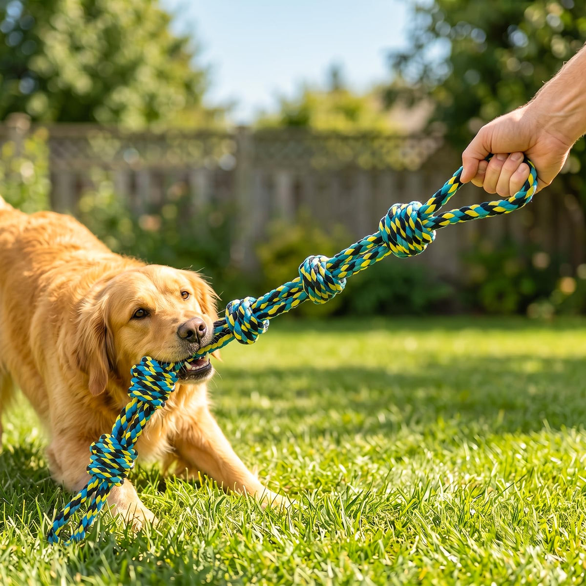 Norvy 40 Inch Dog Rope Toy for Aggressive Chewers, Heavy Duty Tug of War Chew Toy with Closed Double Loop Handles and 6 Knots, Durable Cotton Dog Rope Toys for Large Dogs Puppy Teething