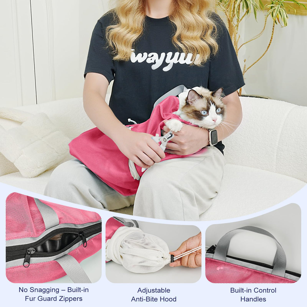 Pawfun Cat Bathing Bag Anti Scratch Bite Breathable Mesh- Cat Grooming Bag for Nail Trimming, Injections, Medication, Dental Care, Vet Visits, Cats Shower Bag with Zippers