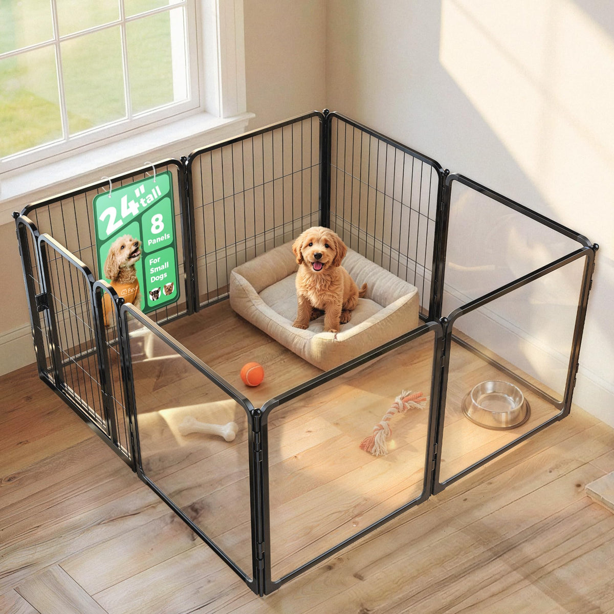 FXW AuraSpace Pro Acrylic & Wire Mesh Indoor Dog Playpen, 24" H, 8 Panels