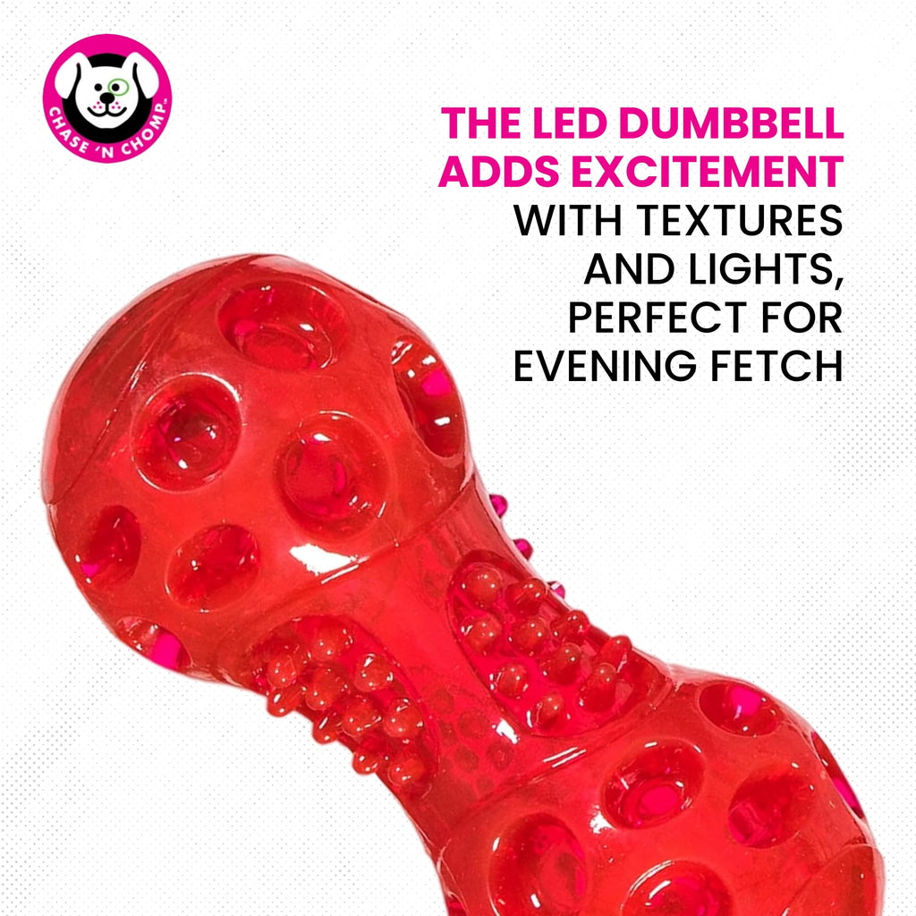 Chase 'n Chomp Squeak and Light Up Ball and Dumbbell Dog Toy, Mental & Physical Stimulation