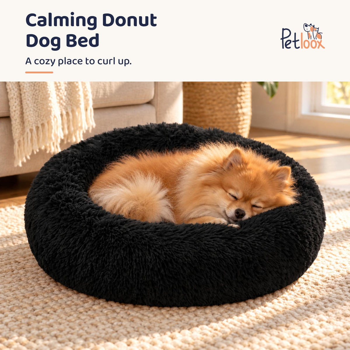 Calming Donut Dog Bed for Small Dogs, Round Dog Bed for Medium & Large Dogs