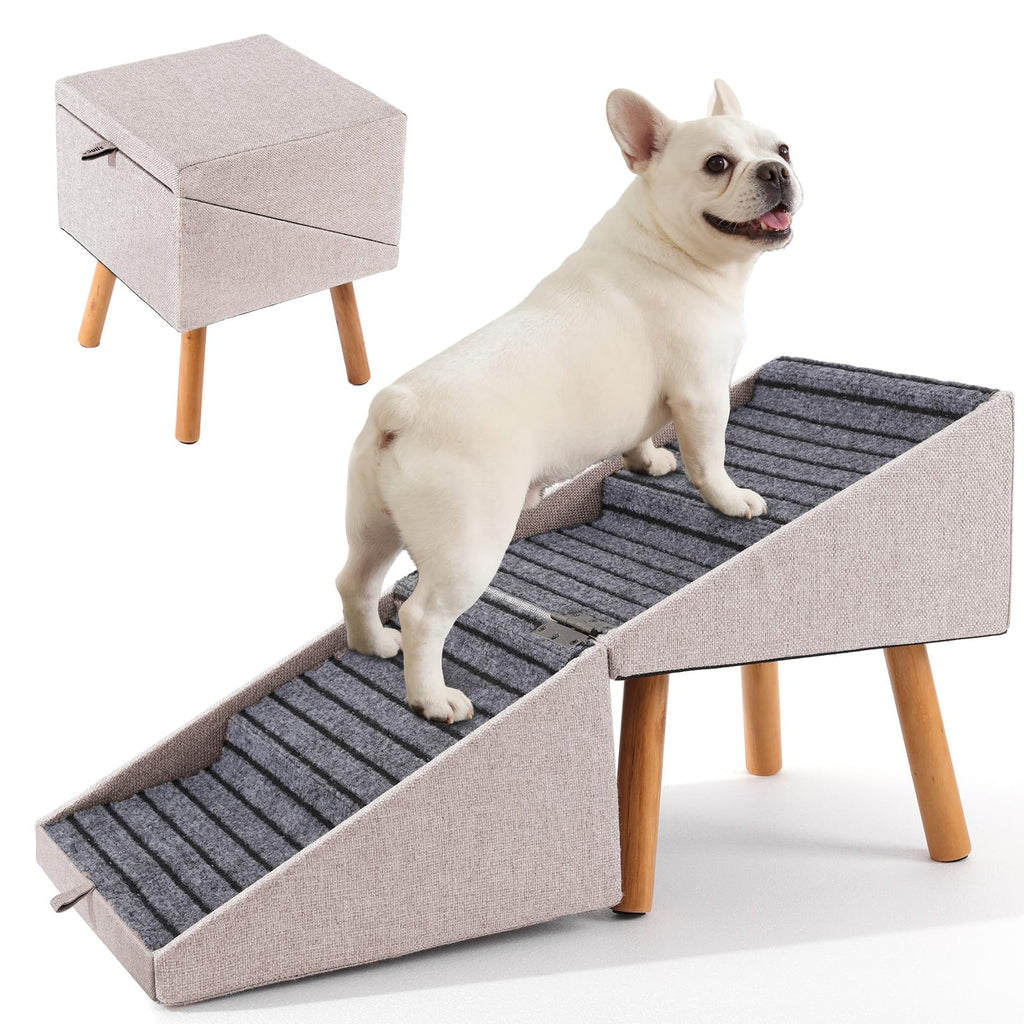 Dog Ramp for Bed & Couch, Dog Stairs 21.06 inches High for Large/Medium/Small Doggie,Split Ottoman Foldable 2 in 1 Wooden Pet Steps for Older and Injured Dogs, No-Slip Surface