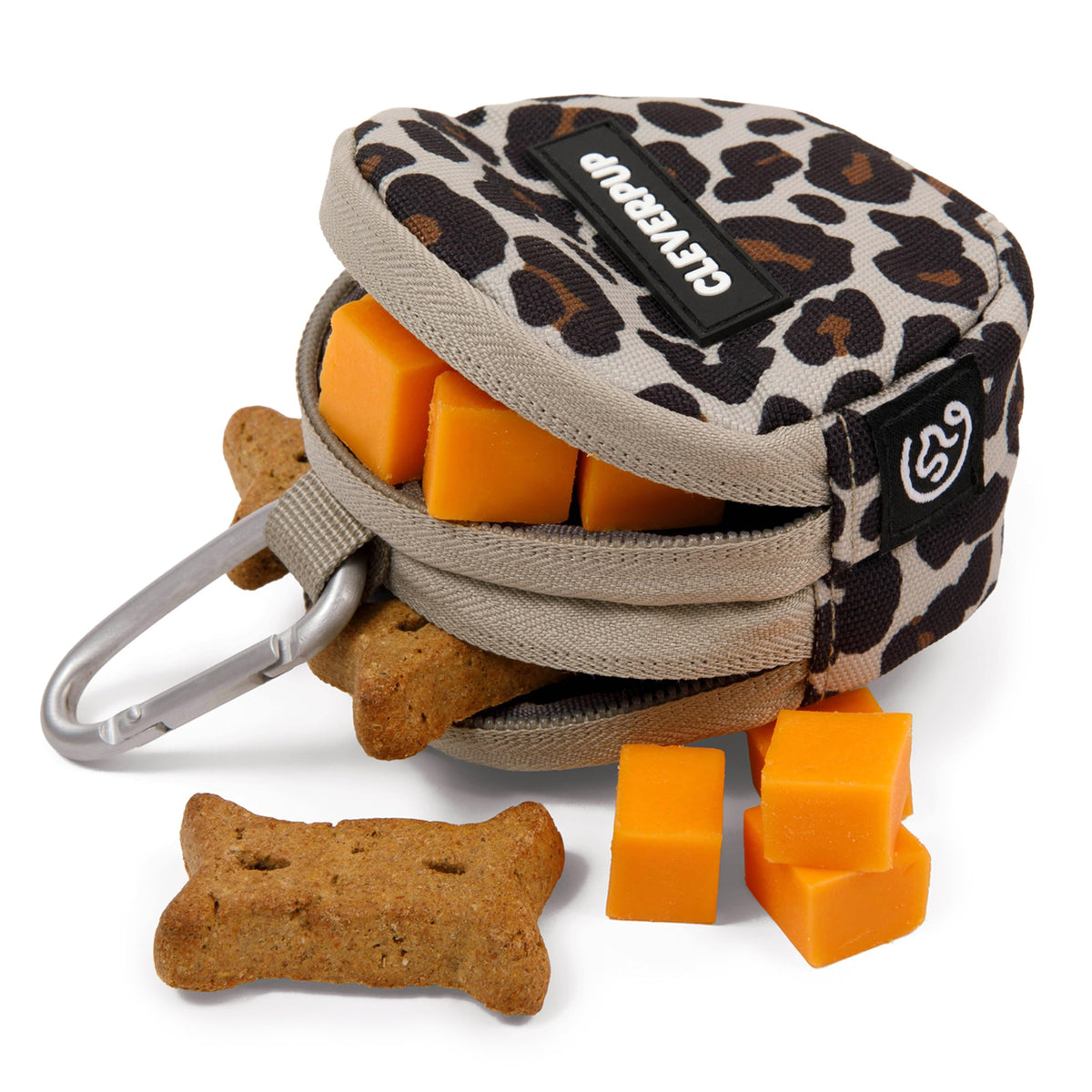 Cleverpup Snackpack Double Insulated Dog Treat Pouch – 1.5 Cup Capacity, 2 BPA-Free Waterproof Zipper Pockets, Carabiner for Belt/Leash – Compact Training & Travel Bag –