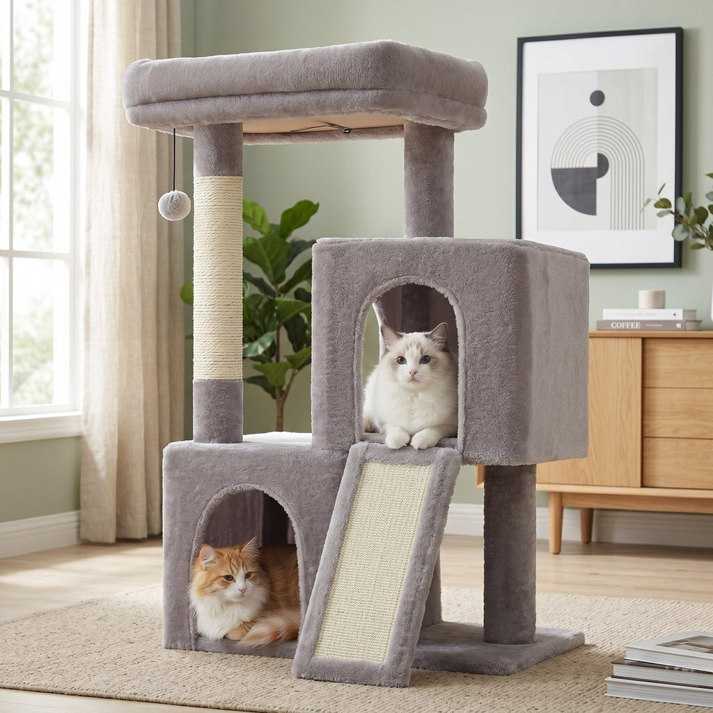 PAWZ Road Cat Tree, Cat Tower with Dual Condos for Adult Cats,Enlarged Top Perch, Scratching Posts&Pad for Indoor Cats