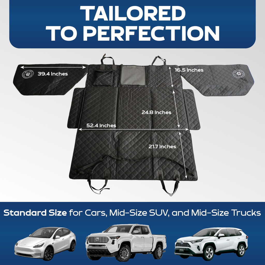 Ruff Liners Back Seat Extender for Dogs with Door Protection - Heavy Duty Hard Bottom Seat Extender - Waterproof Hard Bottoms Car Seat Cover for Dogs - Machine Washable with Travel Bag