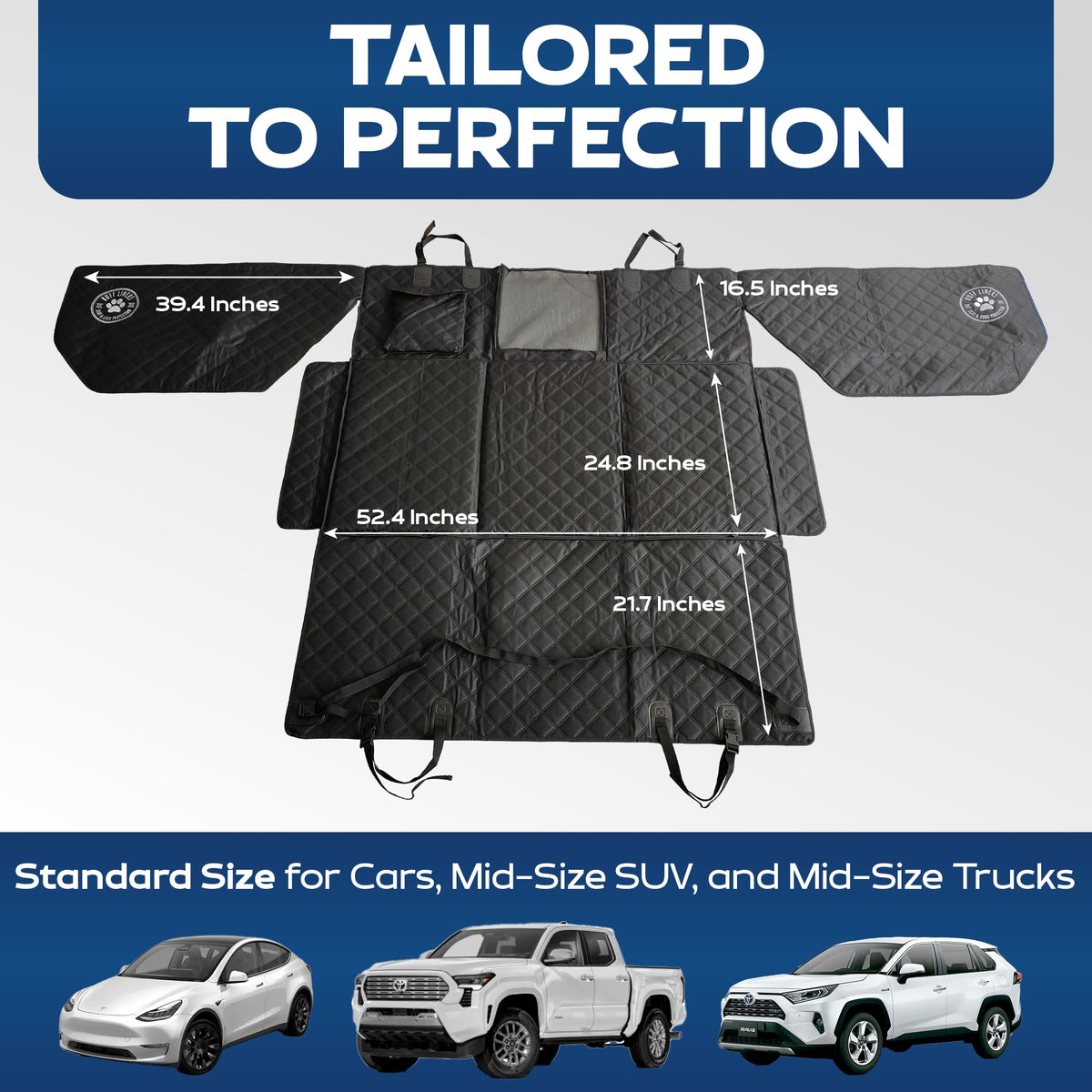 Ruff Liners Back Seat Extender for Dogs with Door Protection - Heavy Duty Hard Bottom Seat Extender - Waterproof Hard Bottoms Car Seat Cover for Dogs - Machine Washable with Travel Bag