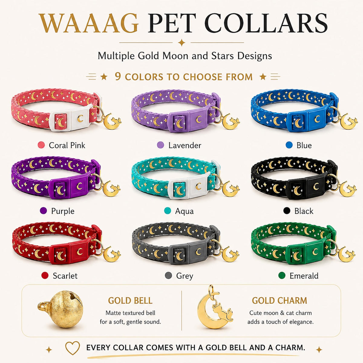 Breakaway Cat Collar with Bell for Kittens & Adult Cats
