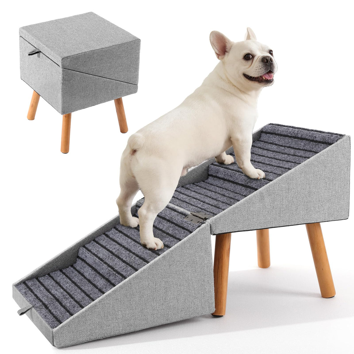Dog Ramp for Bed & Couch, Dog Stairs 21.06 inches High for Large/Medium/Small Doggie,Split Ottoman Foldable 2 in 1 Wooden Pet Steps for Older and Injured Dogs, No-Slip Surface