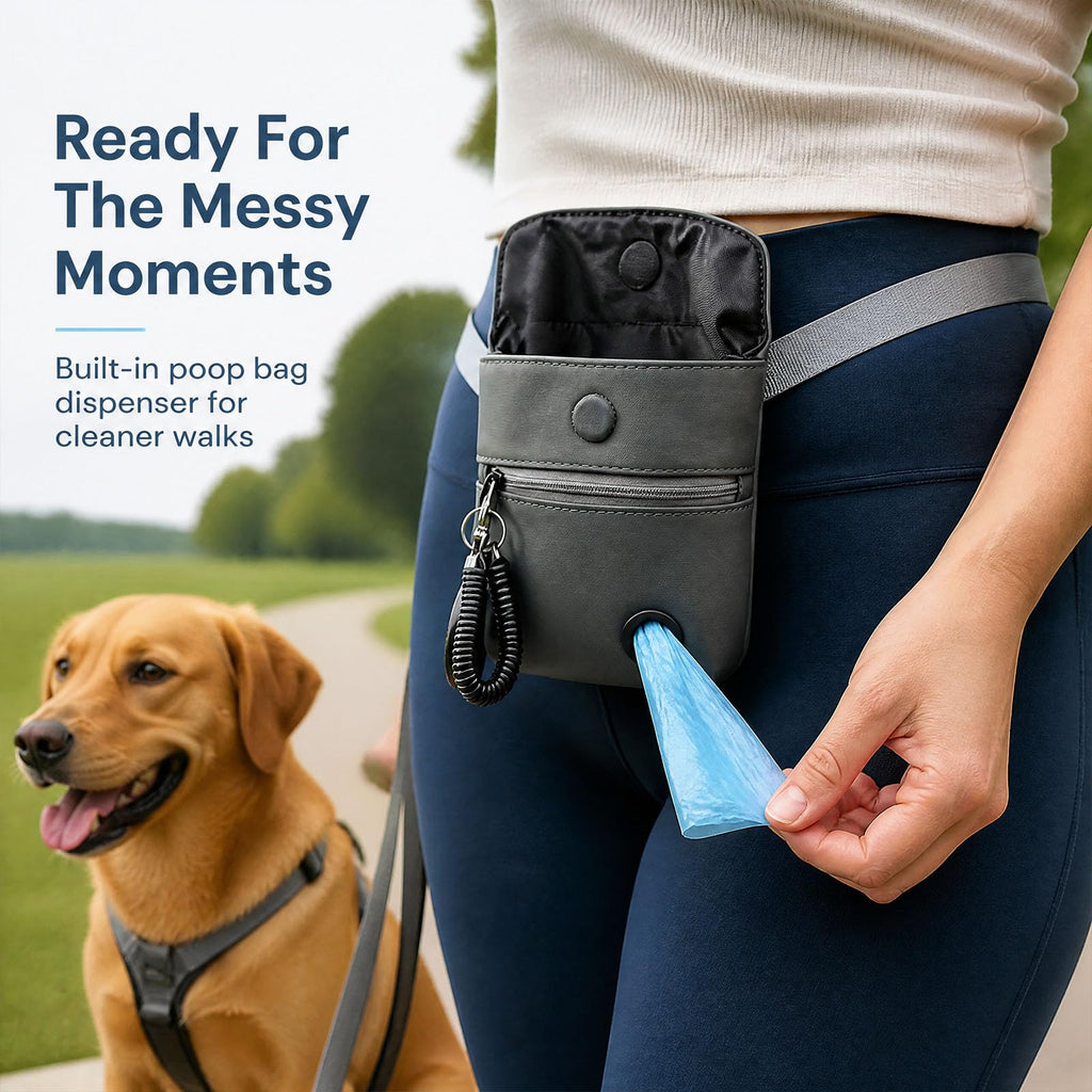 Meirivrn Dog Treat Pouch and Dog Training Clicker, Waterproof Dog Training Treat Bag with Magnetic Closure, Poop Bag Dispenser, Adjustable Waist Belt and Shoulder Strap