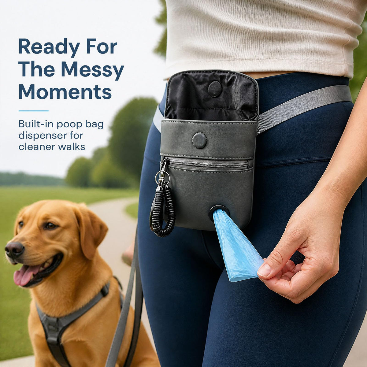 Meirivrn Dog Treat Pouch and Dog Training Clicker, Waterproof Dog Training Treat Bag with Magnetic Closure, Poop Bag Dispenser, Adjustable Waist Belt and Shoulder Strap