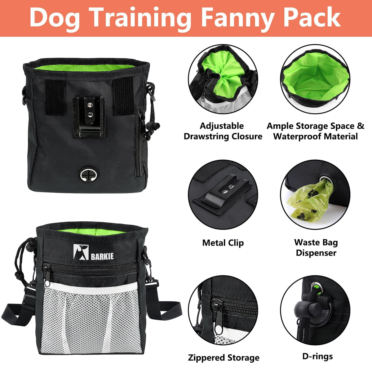 BARKIE Dog Training Kit - Treat Pouch, Pet Training Fanny Pack, 2 Puppy Training Clickers, Ultrasonic Silent Whistle, 2-in-1 Whistle Clicker, Clicker Training Guide Booklet, Dog Poop Bag