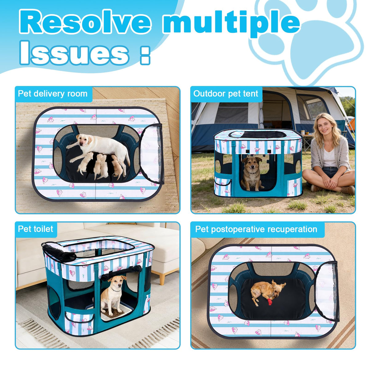 Cowhill Portable Foldable Dog Playpen for Small & Medium Pets
