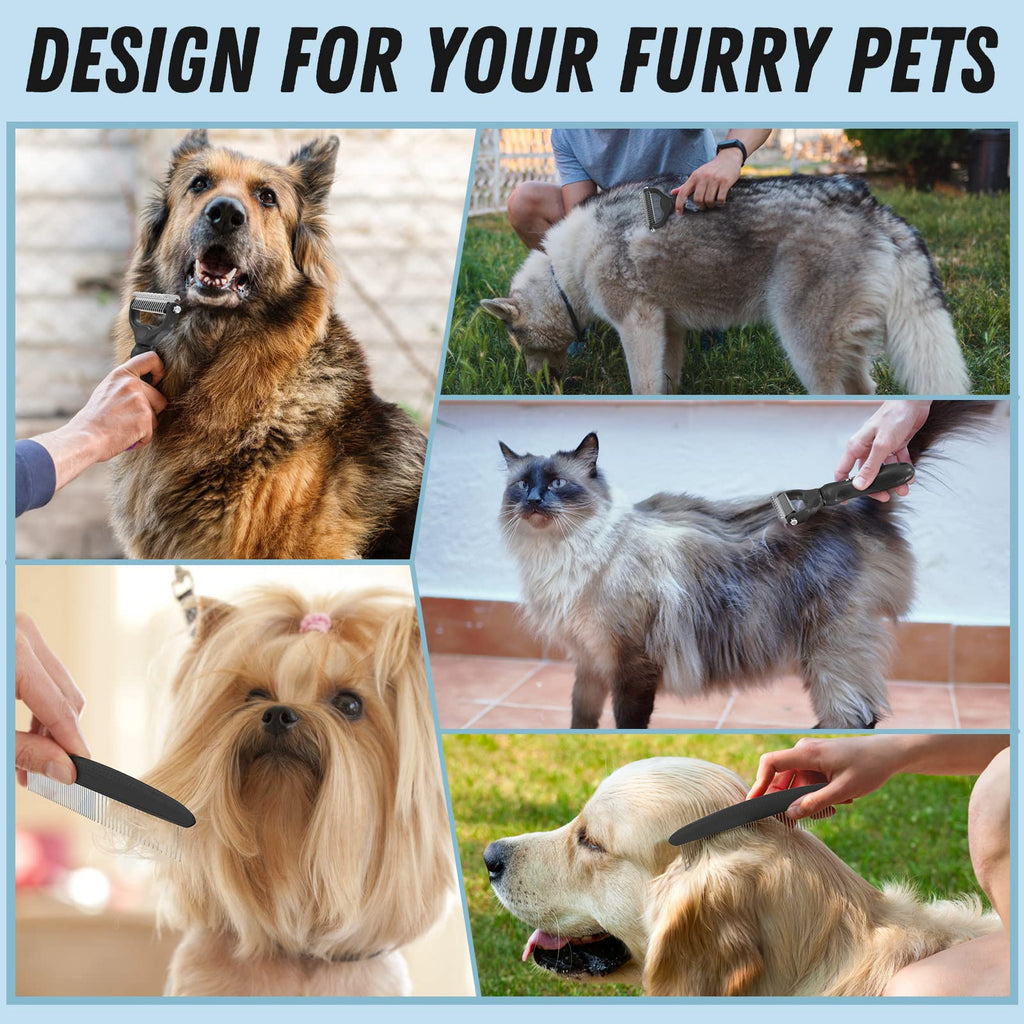 Docrok Pet Grooming Brush and Metal Comb Combo for Dogs & Cats