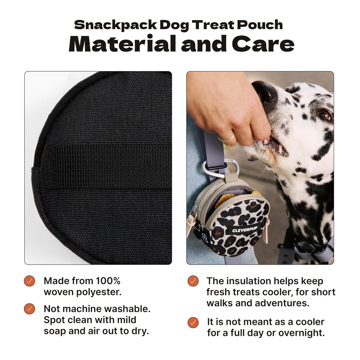 Cleverpup Snackpack Double Insulated Dog Treat Pouch – 1.5 Cup Capacity, 2 BPA-Free Waterproof Zipper Pockets, Carabiner for Belt/Leash – Compact Training & Travel Bag –