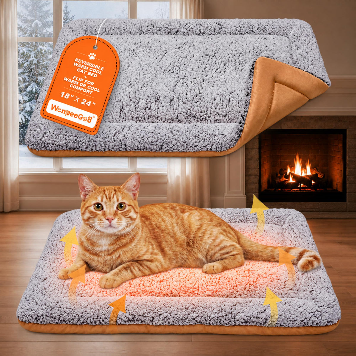 WanpeeGoo Self Warming Cat Bed, Reversible Warming & Cooling Cat Bed, Winter Warm Cats Pad & Summer Cooling Cats Mat, Soft Pet Mat for Kitty & Small Dogs, Perfect for Crates, Kennels, Beds, Sofas