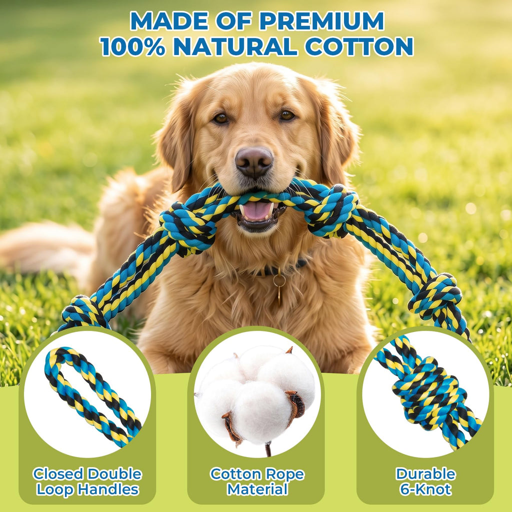 Norvy 40 Inch Dog Rope Toy for Aggressive Chewers, Heavy Duty Tug of War Chew Toy with Closed Double Loop Handles and 6 Knots, Durable Cotton Dog Rope Toys for Large Dogs Puppy Teething
