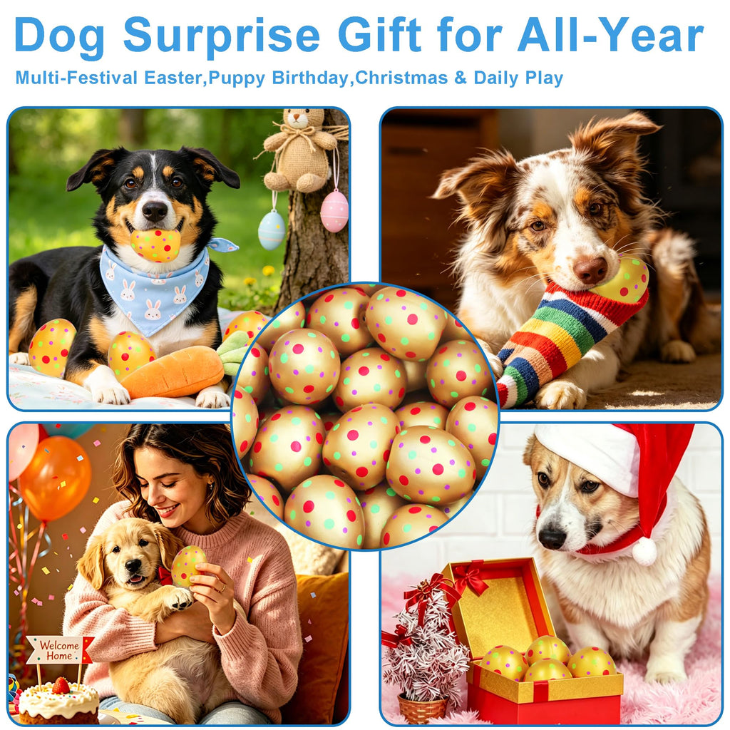 LLSPET Small Dog Toys Squeaky Bouncy Eggs Dog Toys Latex Dog Balls Toys, Puppies Small Dogs Interactive Fetch & Chase Pet Chew Toys, Adoption Day Birthday Holiday Pet Gift 4 Pack