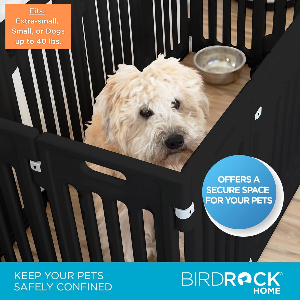 BIRDROCK HOME Dog Playpen w/Door, 12 Panel, 25.6in H | Strong Plastic, Non-Slip Puppy Playpen, Secure Pet Gate | Indoor Outdoor Fence | Configurable Panels | Small to Medium Pets