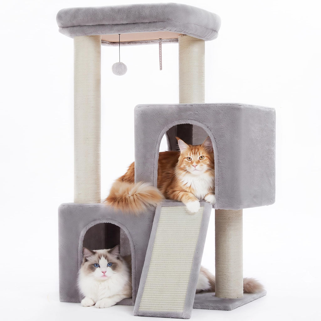 PAWZ Road Cat Tree, Cat Tower with Dual Condos for Adult Cats,Enlarged Top Perch, Scratching Posts&Pad for Indoor Cats